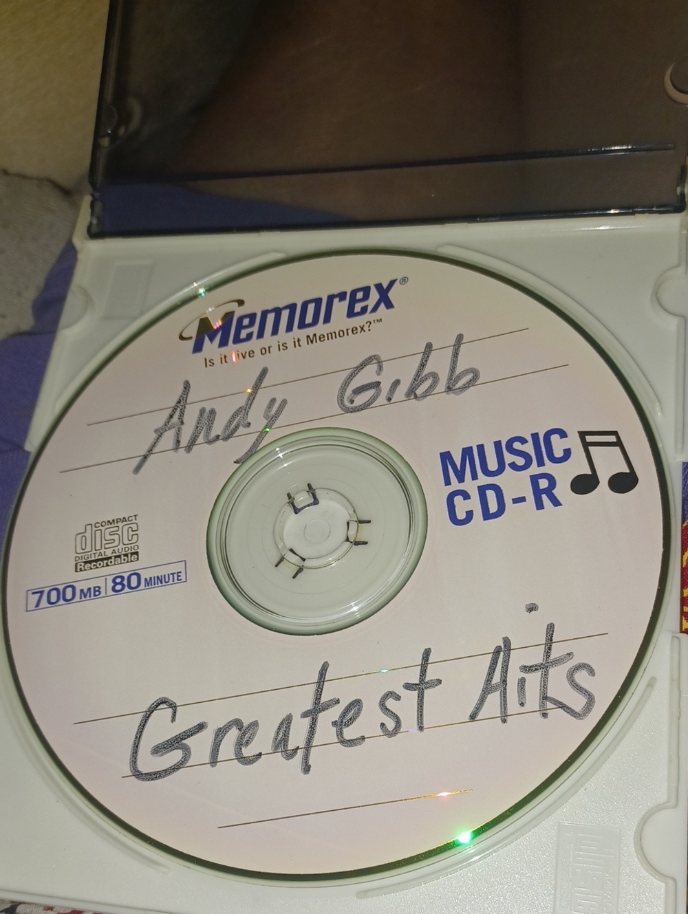 Memorex Music CD-R — Light Pink Disc (Andy Gibb "Greatest Hits")